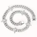 Zilveren iced out Cuban link set met geometrische spikes en glanzende strass - Ketting 20 Inch / Zilver