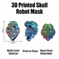 Detailansicht der 7 cm großen, irisierenden 3D-gedruckten Totenkopf-Robotermaske - Totenkopf Roboter Maske (Lasertasche) / Schillerndes Rot-Blau-Grün