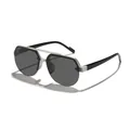 Kids double-bridge pilot sunglasses with silver and black frame and dark grey lenses - Silver Grey Frame Grey Lens