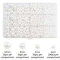 Perlas de imitación blancas en 4 tamaños para joyería DIY, set de 12 compartimentos - Juego de caja de almacenamiento de 12 compartimentos / Blanco