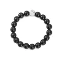 Modisches schwarzes Natursteinperlen-Armband mit einer einzigartigen weiß marmorierten Akzentperle - Schwarz-Weißer Landkartenstein Stil