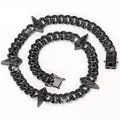 Hiphop zwarte Cubaanse kettingset met spikes en zwarte strass steentjes voor iedereen - Ketting 20 Inch / Gunmetal
