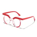 Stylish retro round glasses featuring unique red and transparent mixed color frames - Red and Transparent Anti-Blue Light