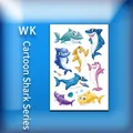 Colorful cartoon shark temporary tattoo sheet for children's underwater themed play - Cute Shark Style (WK-162)