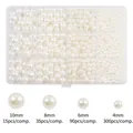 Kit de perlas artificiales redondas blancas para DIY con 4 tamaños de 4 mm a 10 mm por caja - Juego de caja de almacenamiento de 12 compartimentos / Blanco Leche