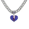 Collana cubana in argento con ciondolo a cuore spezzato blu e strass scintillanti - Ciondolo Solo (Senza Catena) Argento Blu Scuro