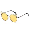Trendy round children's sunglasses featuring cute bear ears and yellow lenses. - Straight Leg Style / Gunmetal Frame Yellow Lens