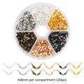 Terminales de metal de 4x8mm en 6 colores, 100 unidades por celda para bisutería - Juego de Cubierta de Nudos de 6 Rejillas Redonda / 4x8mm (100 Piezas/Pack)