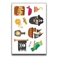 Colorful pirate themed temporary tattoo stickers for children with ships and parrots - Pirate Treasure Hunt (WK-032) / 7.5x11cm
