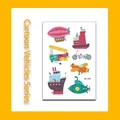 Cartoon transportation temporary tattoo sheet for kids featuring planes and ships - Vehicle Style (WK-090) / 1 Piece