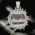 Iced Out Silberfarbener Das letzte Abendmahl Anhänger mit Dornenkrone für Herren - Nur Anhänger (Ohne Kette) / Silber