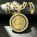 Gold-tone iced out hip hop necklace featuring a rotating grim reaper skull pendant - 18 Inch Cuban Chain (Set) / Gold