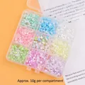 Cuentas de vidrio en colores pastel mezclados en caja de 9 compartimentos para joyería DIY - Juego de 9 Rejillas (Aprox. 10g/Rejilla) / 9 Rejillas Verano Enérgico