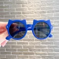 Stylish blue cat-ear sunglasses for kids providing essential UV protection for eyes - Dark Blue Frame Grey Lens