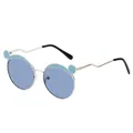 Stylish children's polarized sunglasses with blue lenses and panda ear metal frames - Curved Leg Style / Silver Frame Blue Lens