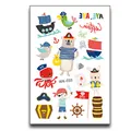 Children's temporary pirate tattoo stickers with colorful cartoon characters and ships - Pirate Treasure Hunt (WK-033) / 7.5x11cm