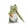 Handmade Easter plush gnome featuring bunny ears holding a carrot ornament detail - Green Bunny