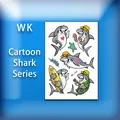Cute cartoon shark temporary tattoo stickers for kids, ocean theme party supplies - Summer Surfing Shark (WK-164)
