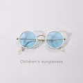 Adorable cat-ear children's sunglasses featuring a white metal frame and light blue lenses - White Gold Frame Blue Lens