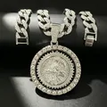 Hip-hop Cuban chain necklace with iced-out rotating Santa Muerte pendant, silver - 18 Inch Cuban Chain (Set) / Silver