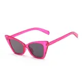 Modern cat-eye sunglasses featuring a transparent fuchsia frame and dark grey lenses - Purple Frame Grey Lens