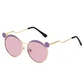 Children's polarized sunglasses with gold metal frame and cute purple ear detail - Curved Leg Style / Gold Frame Purple Lens