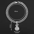 Collier pendentif sac d'argent hip hop orné de strass blancs étincelants de luxe - Ensemble Chaîne Gourmette 18 Pouces / Argent