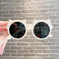 Cute white cat-ear frame children's sunglasses with dark anti-UV lenses for fashionable boys and girls - Beige Frame Gray Lens