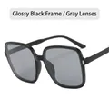 Fashion oversized square sunglasses with glossy black frame and grey lenses - Black Frame Grey Lens