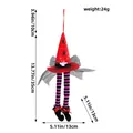 Decorative Halloween witch hat hanging ornament with striped long legs and dimensions - Red