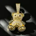 Hip-Hop Bär-Anhänger Halskette mit funkelnden weißen und schwarzen Strasssteinen in Gold - Anhänger Allein (123) / Gold