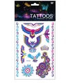 Planche de tatouages temporaires fluorescents hibou et aigle aux couleurs vives - Série Animale (DWYG-02)