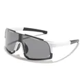 Kids sporty windproof cycling sunglasses with white integrated frame and grey lenses - White Frame Grey Lens (5553)