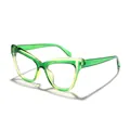 Modische grün-gelbe zweifarbige Cat-Eye-Blaulichtfilter-Brille für Damen im Retro-Stil - Transparentes Grün