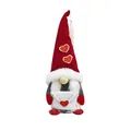 Detailed view of red holiday gnome doll holding a white heart envelope - Envelope Style