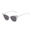Retro white cat-eye sunglasses with dark lenses for a vintage fashion look and style. - Solid White Frame Grey Lens