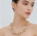 High-end Cuban chain necklace with pink four-leaf clover and infinity symbols - 8 inch / Gold Pink Zirconia