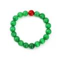 Levendige groene kattenoogsteen kralenarmband met een enkele rode opvallende accentkraal - Donkergroene Kattenoogsteen Stijl
