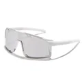 Children's sports cycling sunglasses with white frame and grey one-piece wraparound lens - White Frame Silver Mirror Lens (5553)