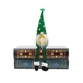 St. Patrick's Day green plush gnome doll with long legs and shamrock hat on books - Dotted Pattern