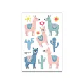 Cartoon llama and cactus temporary tattoo stickers for kids, sheet with multiple designs - Colorful Alpaca Combo (WY-004) / 7.5x11cm