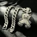 Hip-Hop Silberne Panzerkette mit funkelndem Strass-Teddybär-Anhänger für Herrenmode - Anhänger Mit 18 Panzerkette (123) / Silber