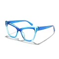 Stylish blue cat-eye anti-blue light glasses for women with bold transparent frames - Transparent Blue