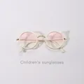 Stylish children's round cat-ear sunglasses with pink gradient lenses and white frame - White Gold Frame Gradient Pink