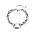 Hip-hop zilveren titanium stalen schakelarmband met zwart gestreept ovaal linkdetail - Armband-20cm
