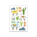 Cute cartoon llama and cactus temporary tattoo sticker sheet for kids creative body art - Lively Alpaca Illustration (WY-005) / 7.5x11cm