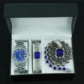 Luxus Herren-Geschenkset mit blauer Edelsteinuhr, Armband und Halskette in Box - Kollektion mit Geschenkbox / Silber/Blauer Zirkonia