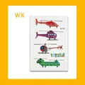 Cartoon helicopter temporary tattoo sheet for kids with colorful aircraft designs - Vehicle Style (WK-095) / 1 Piece