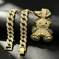 Goldene Panzerkette mit eisbedecktem Teddybären-Anhänger für Herren im Hip-Hop-Stil. - Anhänger Mit 18 Panzerkette (123) / Gold
