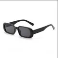 Stylish retro small rectangular black sunglasses with dark UV protection lenses - Black Frame Grey Lens